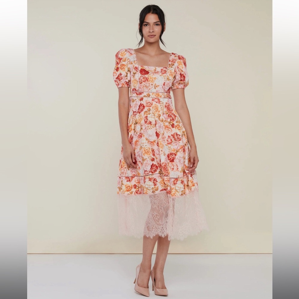 Rachel Parcell NWT Floral Puff Sleeve Dress with Lace Midi Size 12